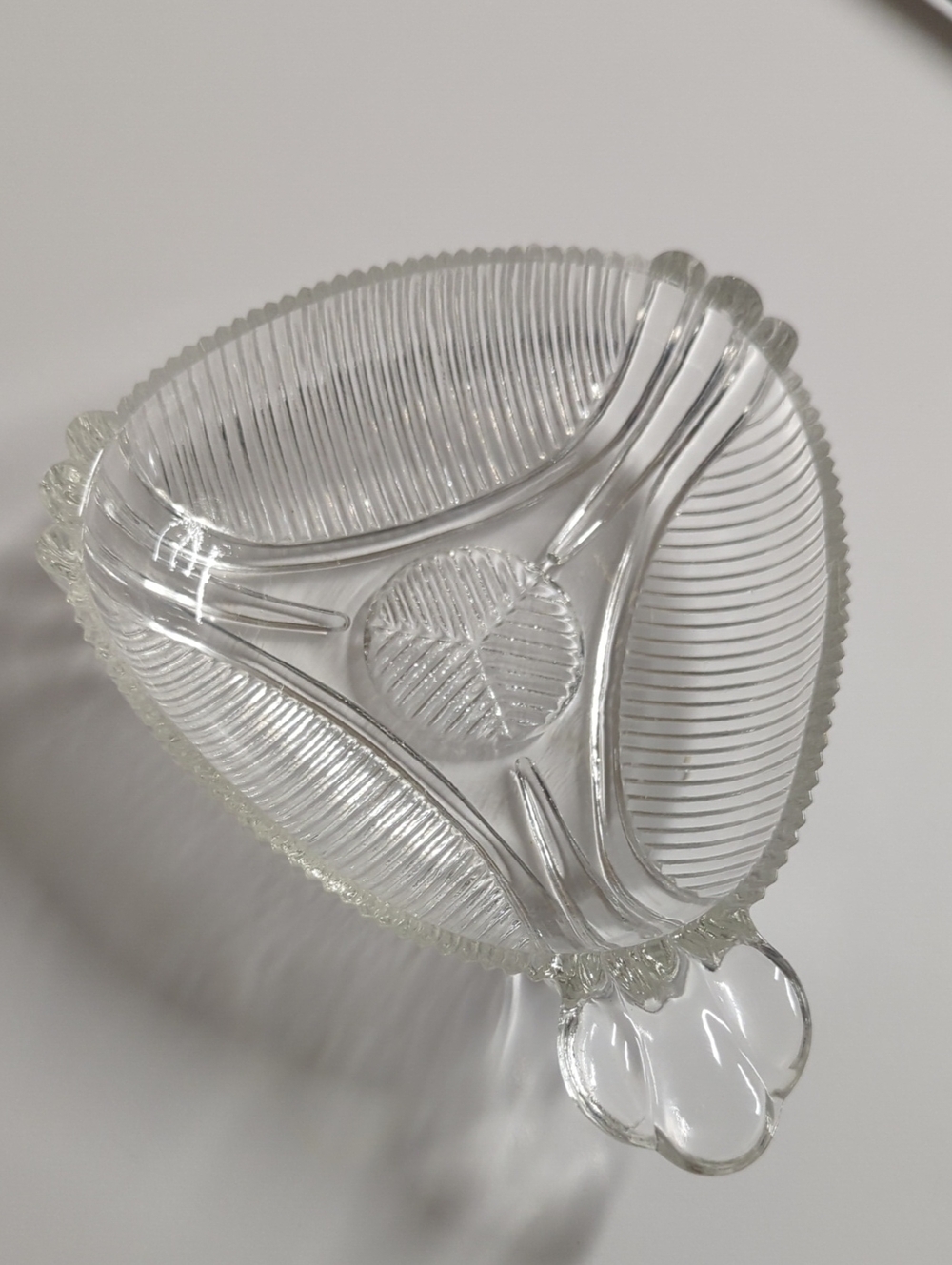 Clear Glass Ribbed Triangular Dish